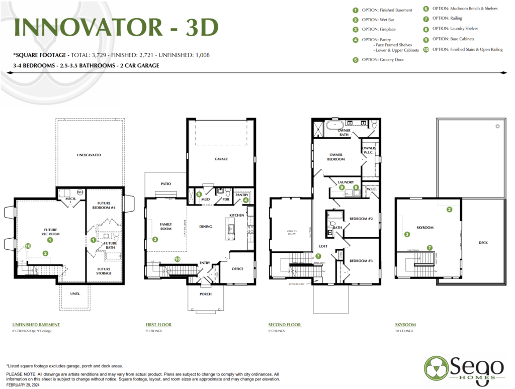 Discover the floor plan for an Innovator's dream: a three-level house with garage, multiple bedrooms, and bathrooms, set in Cascade Village. Experience its elegance through detailed 2D and 3D layouts.